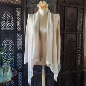 Cream waterfall open front mesh cardigan